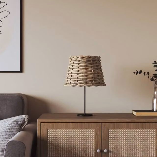 Berkfield Home Brown Wicker Cone Lamp Shade, W: 20 cm, H: 15 cm