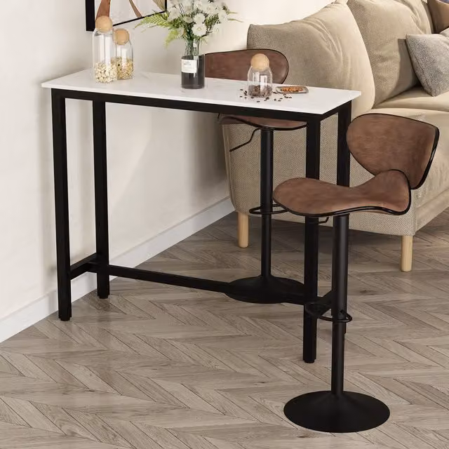 HOMCOM White Industrial Bar and Coffee Table with Metal and MDF Construction