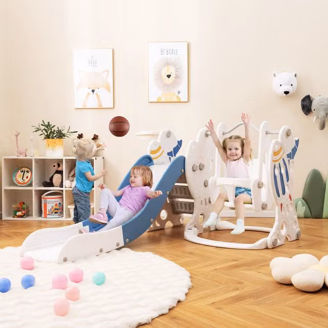 Costway Toddler Slide and Swing Set in White