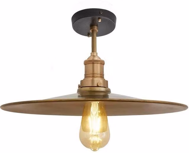 Industville Brooklyn Flat Flush Mount Ceiling Light in Brass and Bronze, Diameter: 38.1 cm