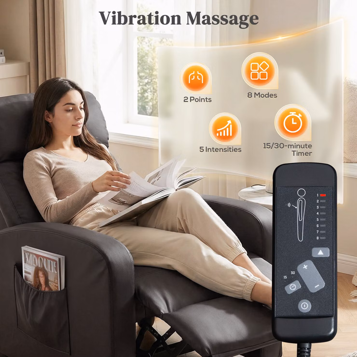HOMCOM Brown PU Leather Massage Recliner Armchair with Footrest and Remote Control – 4