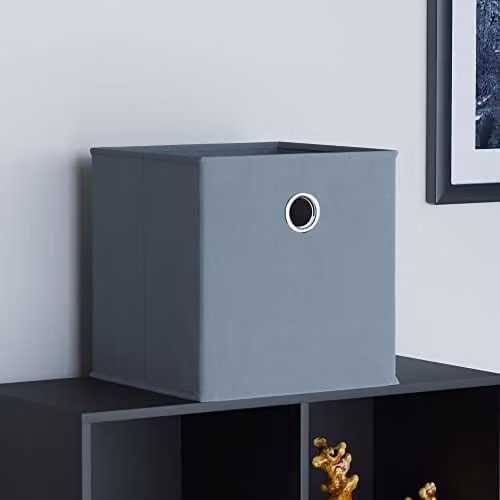 Vida Designs Durham Foldable Fabric Cube Storage Basket with Metal Handles, Grey, H: 30 cm, W: 30 cm, D: 28 cm
