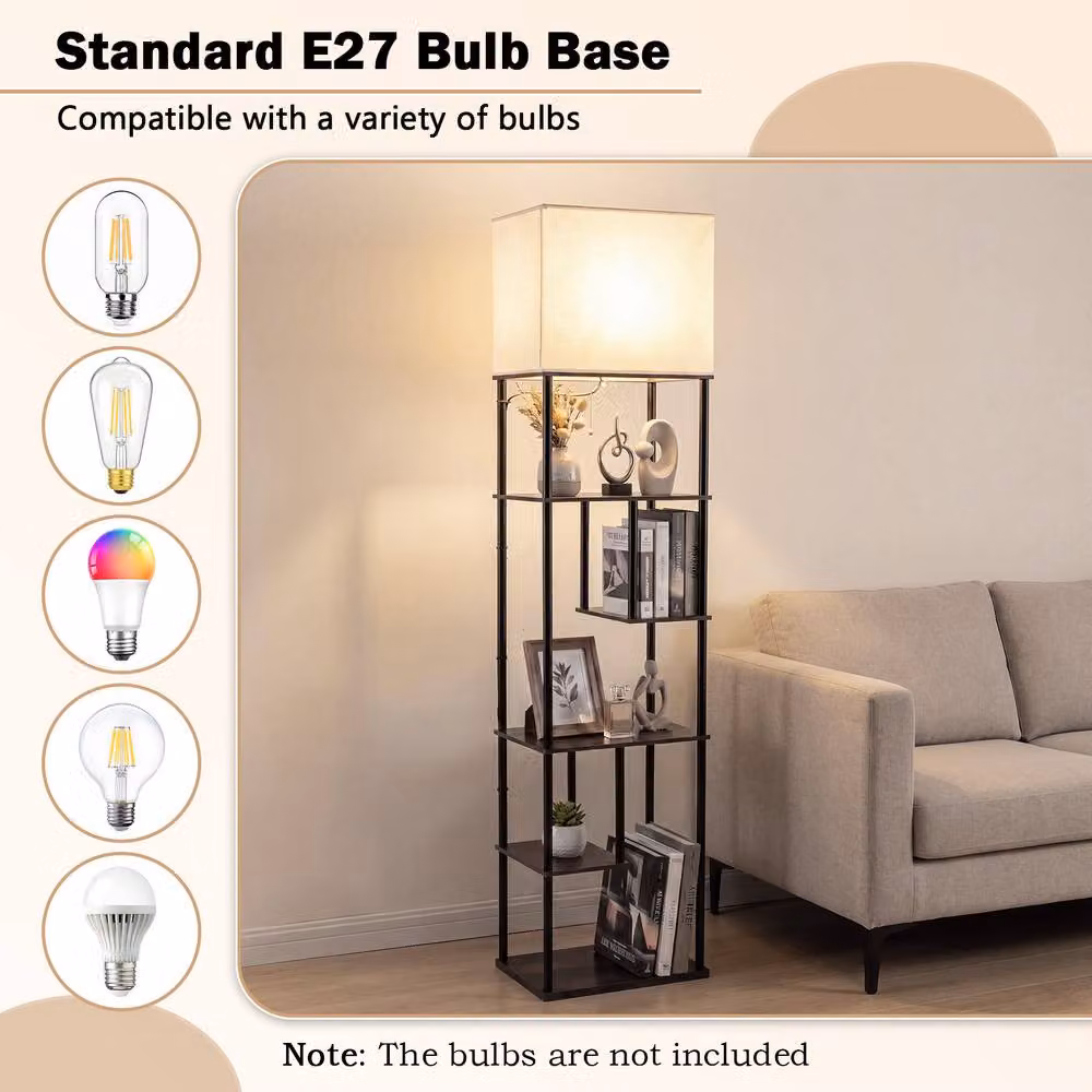Costway Industrial 5-Tier Floor Lamp with Shelves in Black and Multicolour – 4