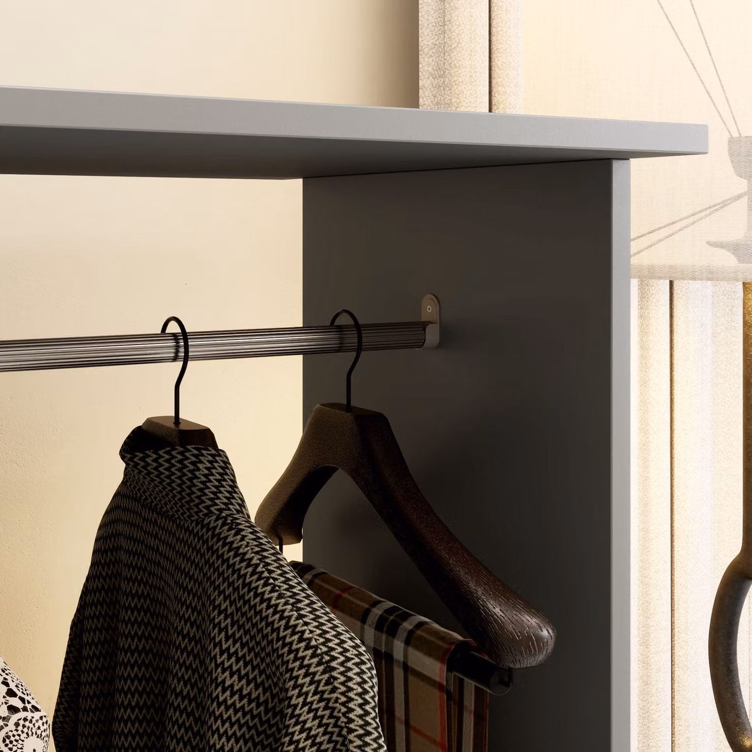 HOMCOM Double Open Wardrobe on Wheels with Clothes Hanging Rail and 3 Storage Shelves, Grey, W/D/H: 120 x 30 x 128 cm – 8