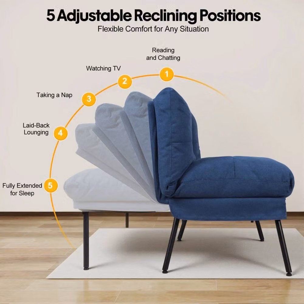 KORVIXA Blue 3 Seater Fabric Sofa Bed with Adjustable Headrest and Sleeping Function – 3