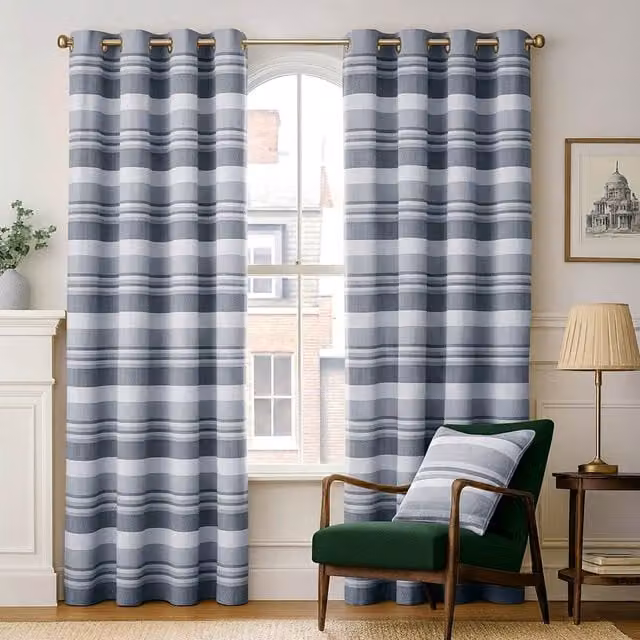 Homescapes Cotton Morocco Striped Curtain Pair in Black and Grey, Width: 137 cm, Height: 228.6 cm