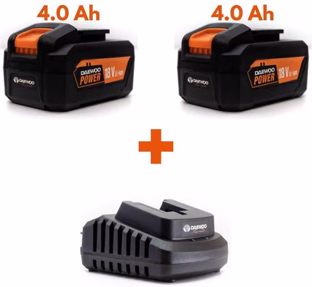 Daewoo U-FORCE 2 x 4.0Ah 18V Battery and Charger Set in Black and Orange