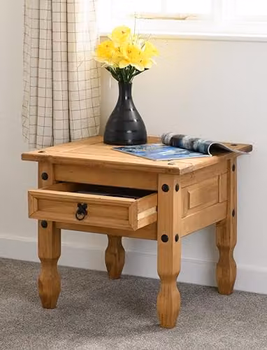 Seconique Corona 1 Drawer Lamp Table in Natural Waxed Pine – 2
