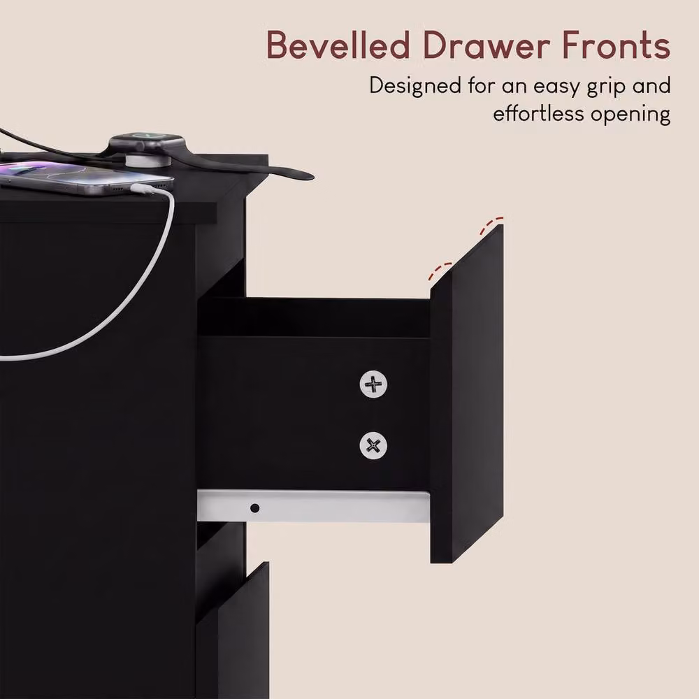 Vida Designs Denver 2 Drawer Bedside Chest with Power Outlet in Black – 4