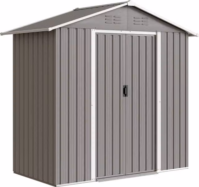 Outsunny Metal Garden Storage Shed in Grey with Sliding Doors and Side Vent – 1