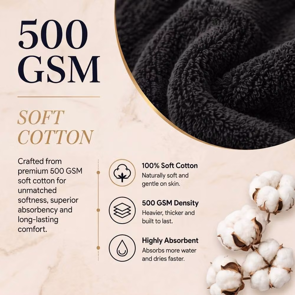 Grace Premium Fluffy Cotton Hand Towels, Pack of 6, 500 GSM, Anthracite Grey – 2