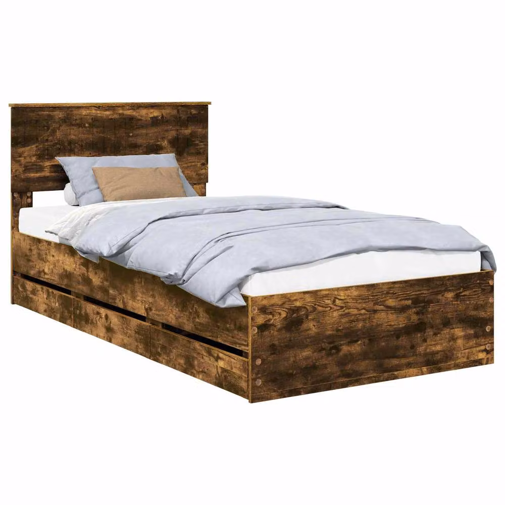 Berkfield Home Modern Bed Frame with Drawers in Smoked Oak Brown, W/D/H: 100 x 200 cm – 2