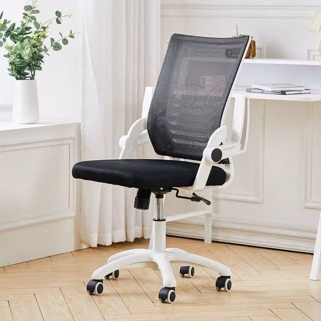 Livingandhome Ergonomic Modern Swivel Office Chair with Armrests in Black and White Fabric