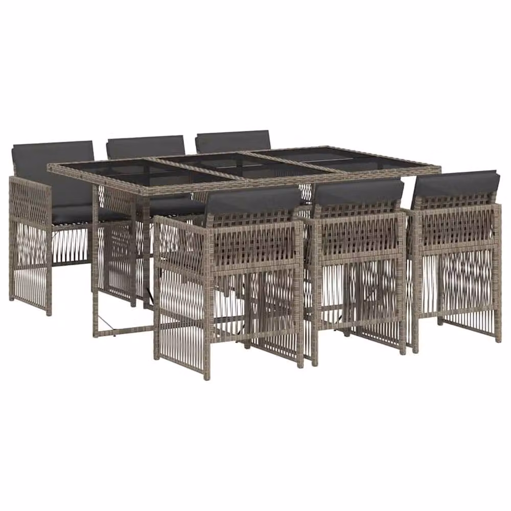 Berkfield Home Modern Polyrattan Garden Dining Set with Glass Tabletop in Grey and Black – 2