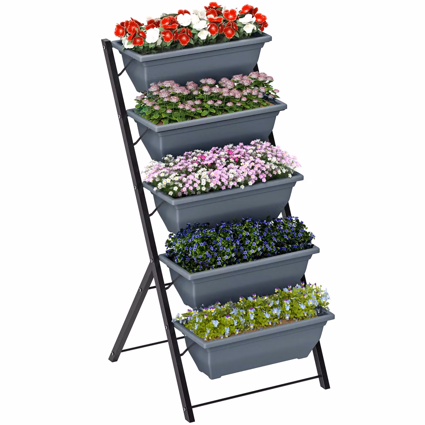 OUTSUNNY 5-Tier Ladder Raised Garden Bed with 5 Removable Boxes, Grey, W/D/H: 120 x 21 x 63 cm – 2