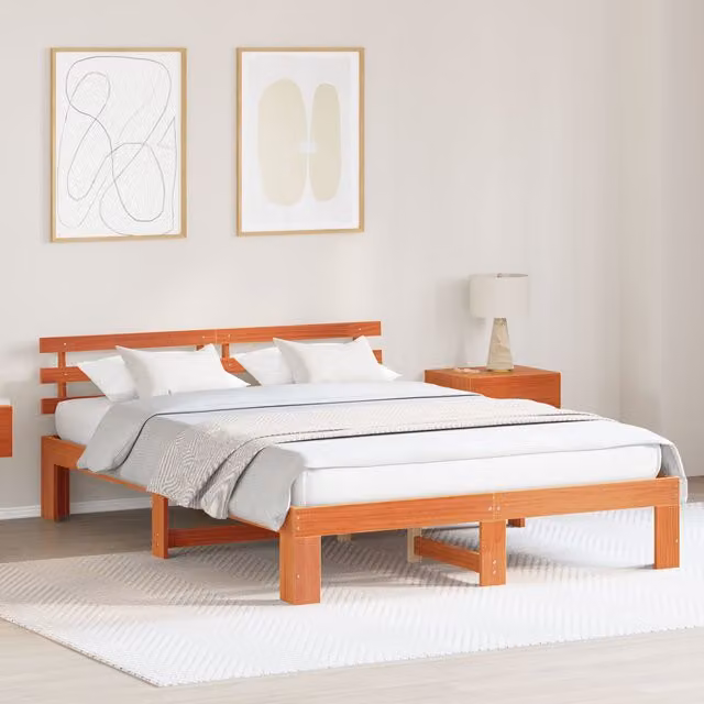 Berkfield Home Rustic Solid Wood Bed Frame in Wax Brown, W/D/H: 160 x 200 cm