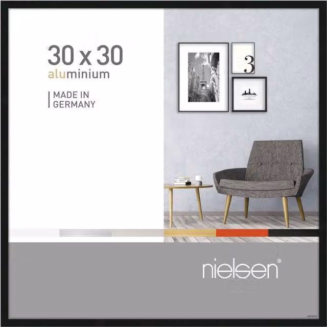 Nielsen Design Pixel Modern Square Picture Frame in Black with Metal and Glass, 30 x 30 cm