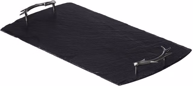 Selbrae House Rectangular Slate Serving Tray with Stainless Steel Handles in Grey and Silver – 1