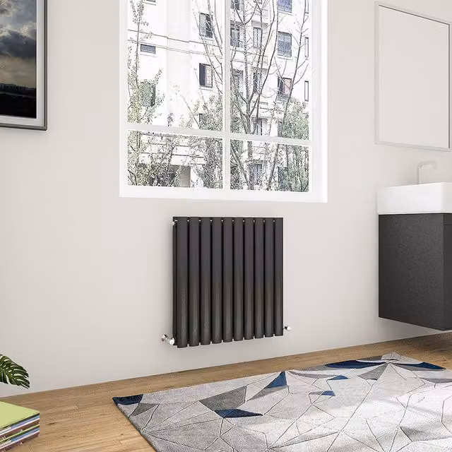 AicaBathroom Horizontal Oval Column Radiator in Black, Steel, W: 59 cm