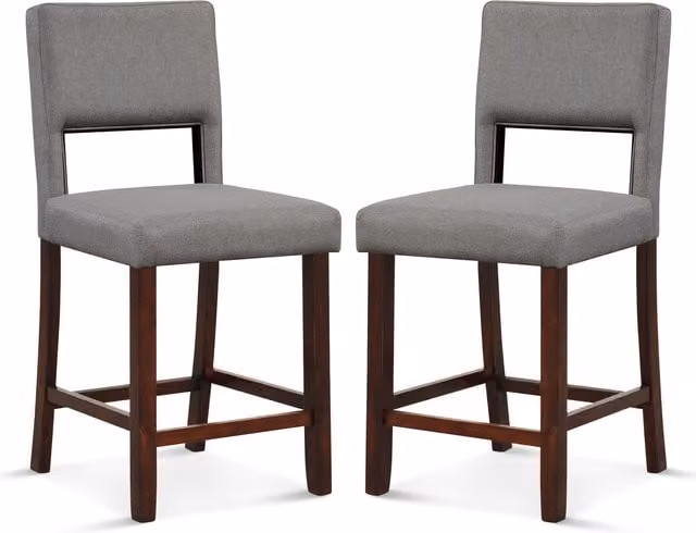 Costway 2-Piece Grey Upholstered Counter Height Bar Stool Set with Rubberwood Frame