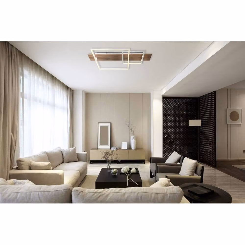 Netlighting Vanni Modern LED Semi Flush Ceiling Light, White and Brown, W 75 cm x D 40 cm – 4