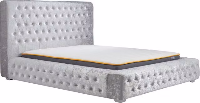 Birlea Grande Double Bed in Grey Velvet Upholstered Fabric, W/D/H: 140 x 200 cm
