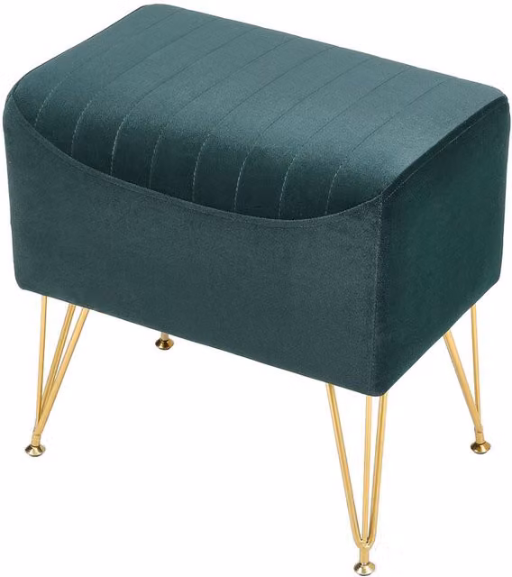 Livingandhome Green Velvet Rectangular Stool with Gold Metal Legs