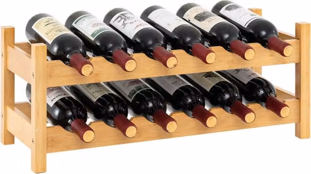 COSTWAY 2-Tier Bamboo Wine Storage Organiser in Brown