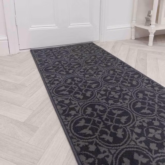 runrug Mosaic Hallway Carpet Runner Rug in Grey, W: 60 cm, L: 360 cm