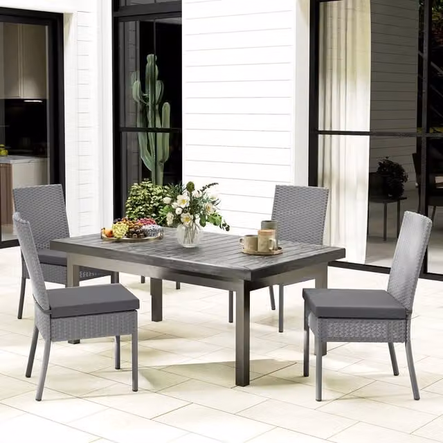 Outsunny Modern Grey Rattan Garden Chairs with Cushions, Set of 4