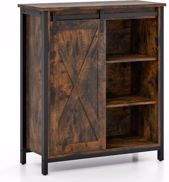 Havendro Rustic Wood Accent Storage Cabinet and Sideboard in Brown