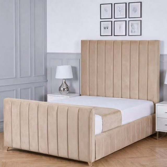 Living Comfort Bedz Zenith Upholstered Gas Lift Storage Bed in Beige, Super King, W/D/H: 200 x 200 cm
