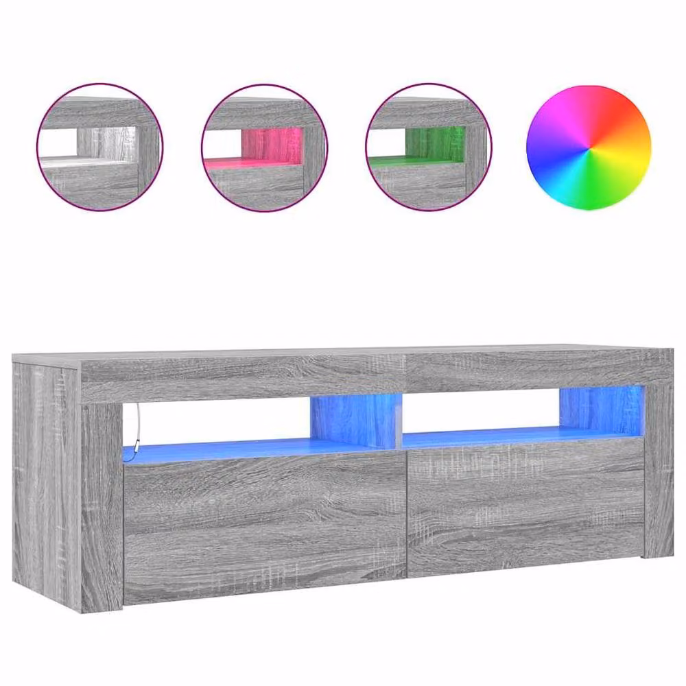 Berkfield Home Modern Grey Sonoma TV Cabinet with Integrated LED Lighting W/D/H: 120 x 35 x 40 cm – 4