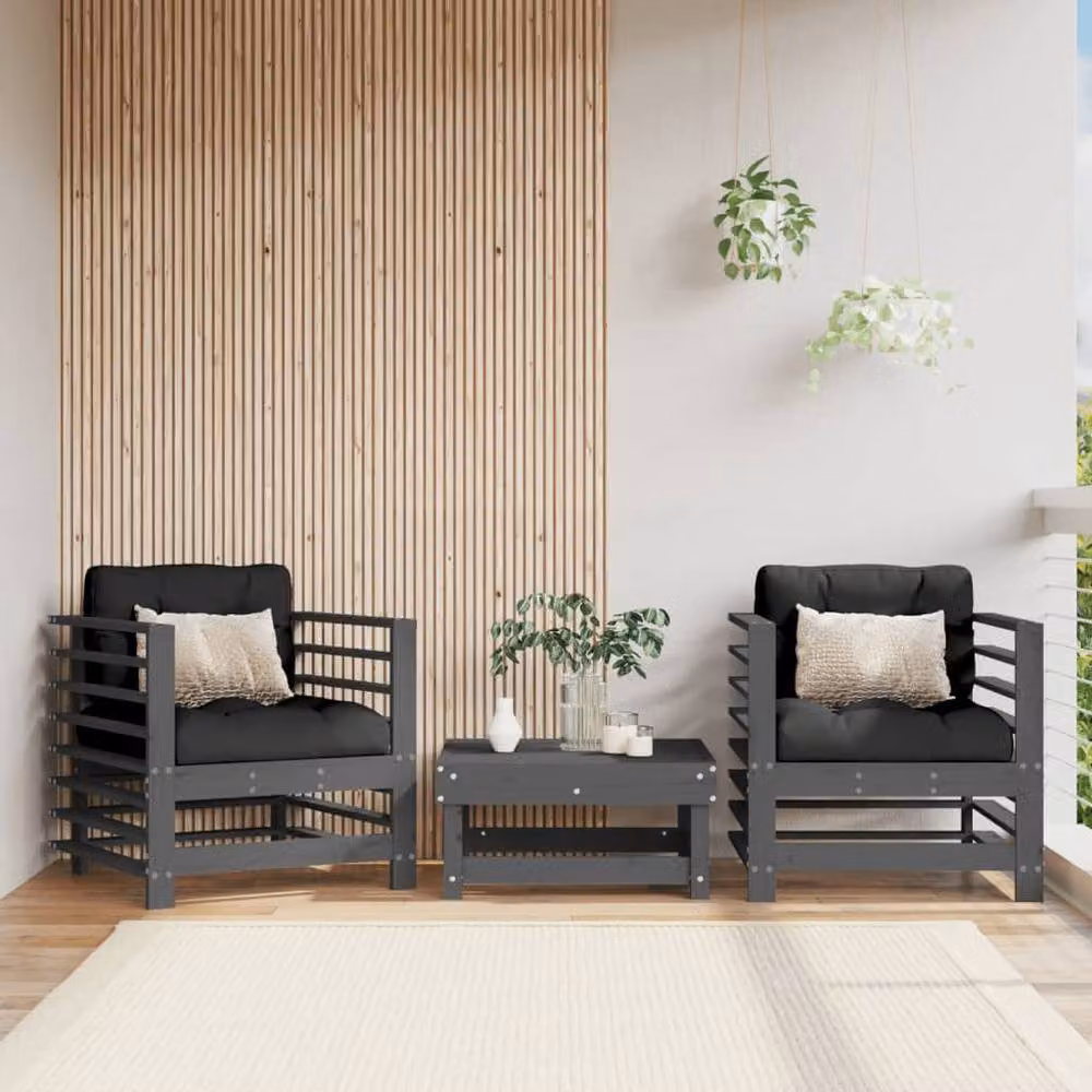 Berkfield Home Beautiful Garden Chairs, Set of 2, Grey Solid Pine Wood, W/D/H: 60.0 x 63.5 x 63.5 cm – 2