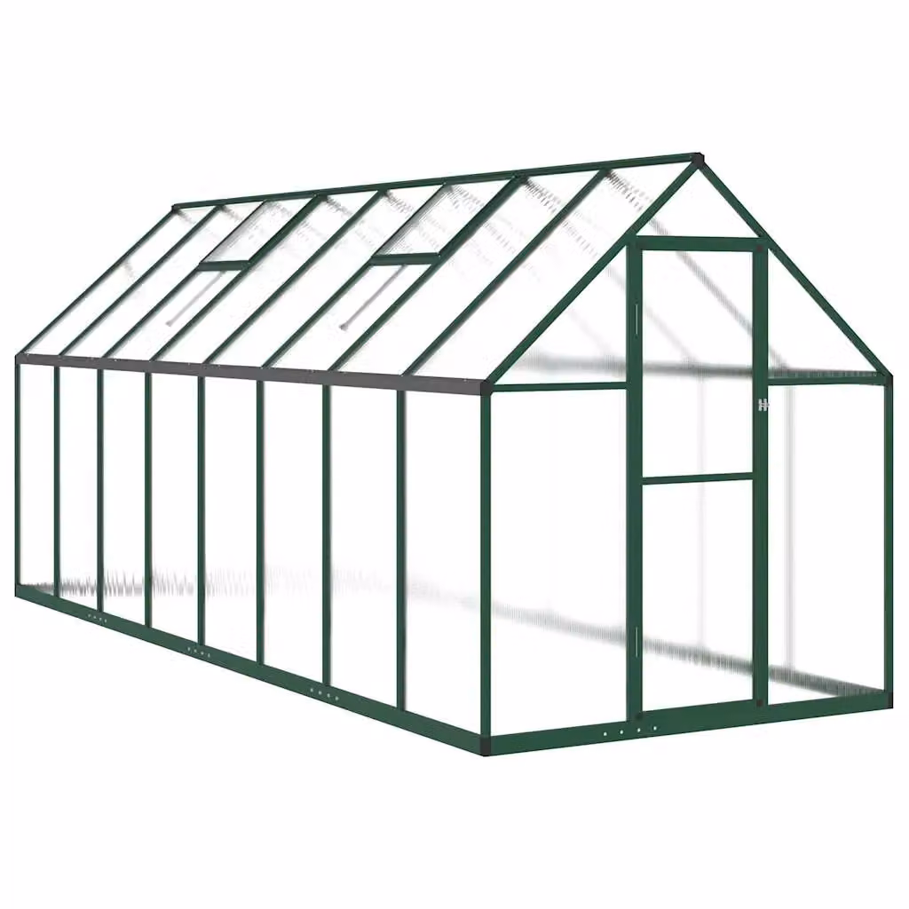 Berkfield Home Green Aluminium Greenhouse with Polycarbonate Panels and Base Frame, W/D/H: 445 x 169 x 195 cm – 2