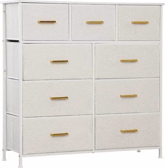 EONLION Modern 9-Drawer Chest of Drawers in White and Gold