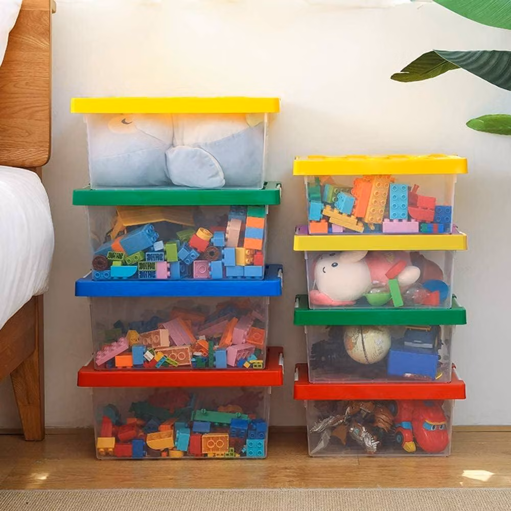 Greentainer Set of 2 Stackable Multicolour Toy Storage Bins with Lids – 3