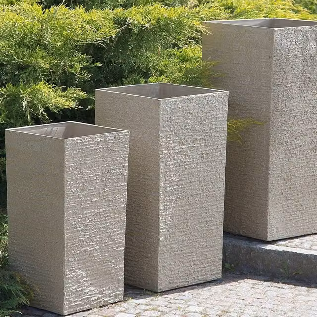 Wyld and Coco Tall Stone Planter in Beige, W/D/H: 35 x 35 x 70 cm – 1