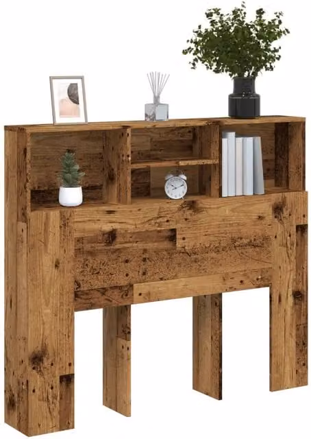 Berkfield Home Headboard Cabinet in Old Wood Brown, W/D/H: 120 x 19 x 103.5 cm