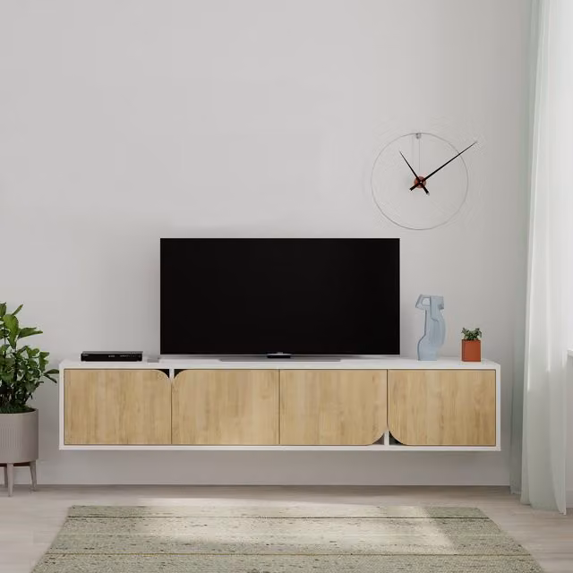 Decortie Spark Modern White MDF TV Unit Multimedia Centre with Storage, W: 180 cm