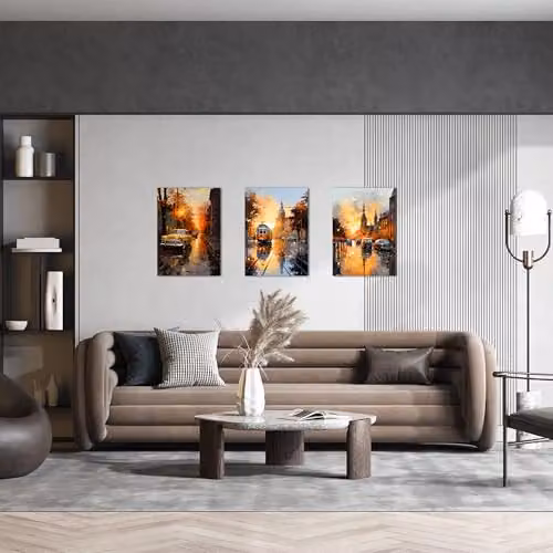Simpa Day Break 3 Panel Canvas Wall Art in Gold and Multicolour – 3