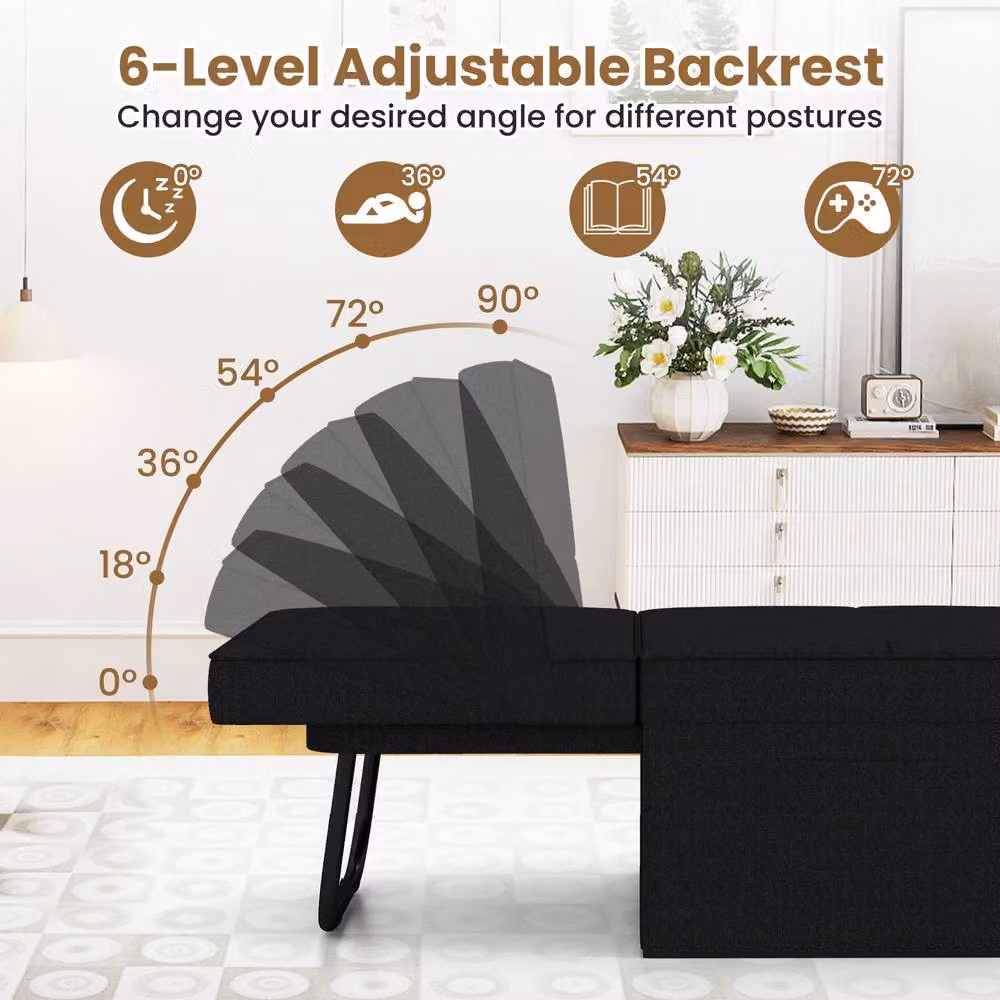 Gymax Convertible Folding Sofa Bed Ottoman Recliner in Black – 6