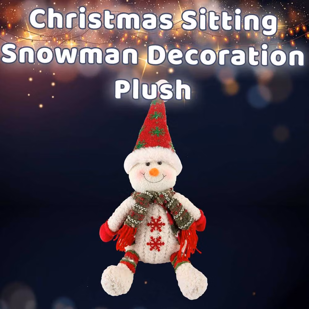VFM e-Store Christmas Sitting Snowman Plush Decoration, White and Green, H 19 cm x W 22.5 cm – 2