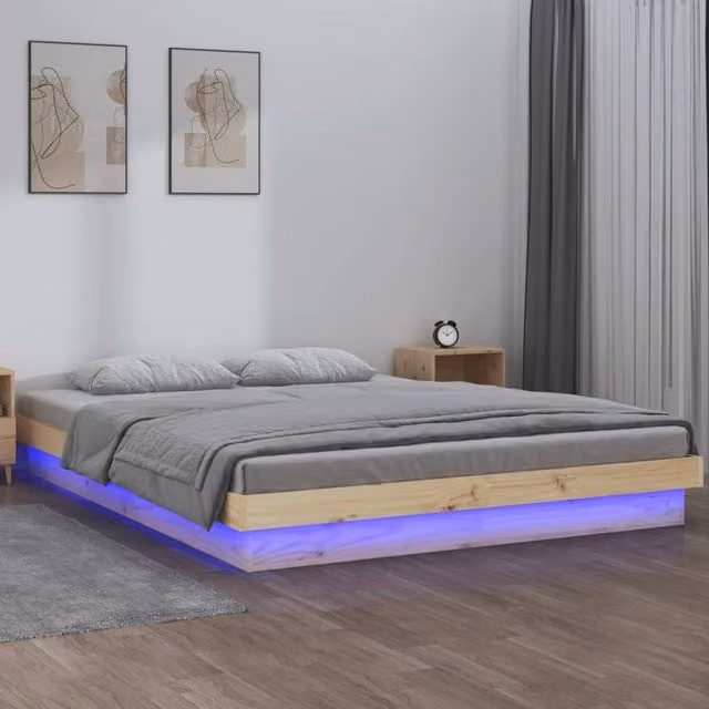Berkfield Home Solid Wood LED Bed Frame in Brown with Under-Bed Lighting and USB Charging Port, W: 160 cm, L: 200 cm – 1