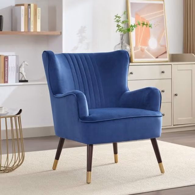 Artemis Home Madison Modern Velvet Fabric Tub Accent Chair in Dark Blue with Solid Wood Frame