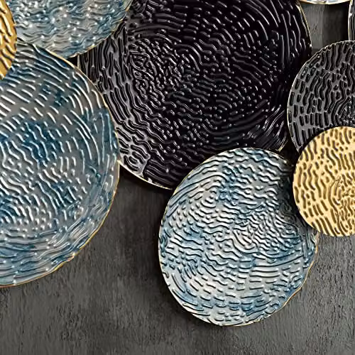 HOMCOM Modern Geometric 3D Metal Wall Art, Round Abstract Hanging Sculpture in Blue, Black and Gold, W/D/H: 133 x 66 x 50.8 cm – 6