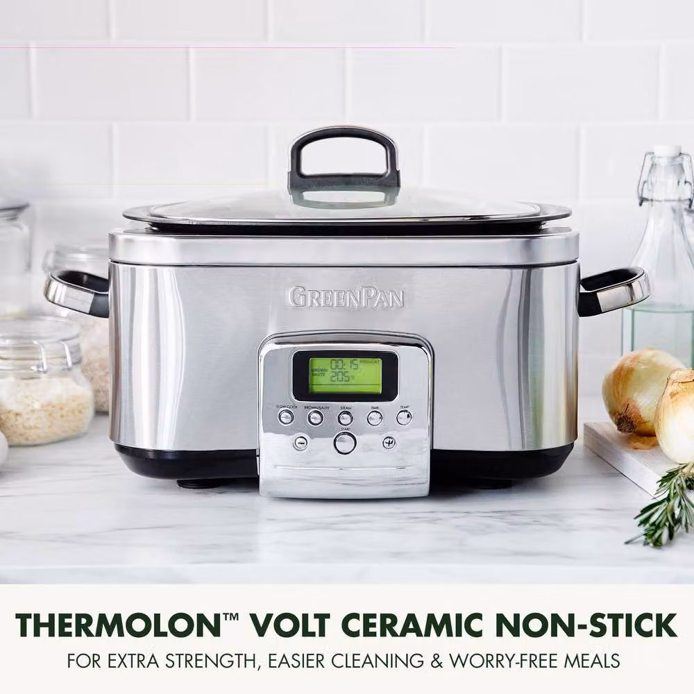 GreenPan Elite 8-in-1 6L Slowcooker with PFAS-Free Ceramic Non-stick Coating in Silver – 2
