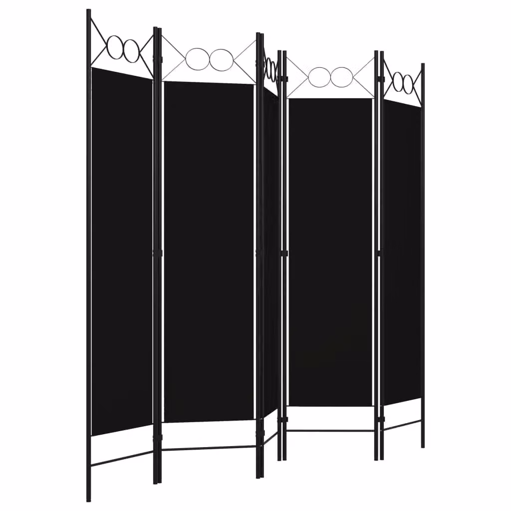 Berkfield Home 5-Panel Modern Metal Room Divider in Matt Black, H 180 cm x W 200 cm – 2