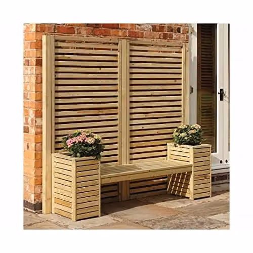 Rowlinsons Garden Creations Wood Seat Set, Brown, W: 201 cm, D: 67 cm, H: 183 cm