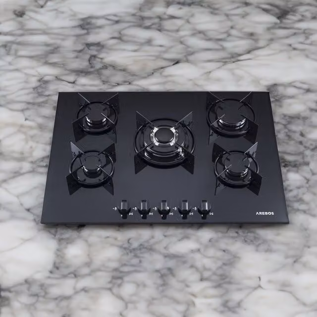 AREBOS Black Tempered Glass Gas Hob